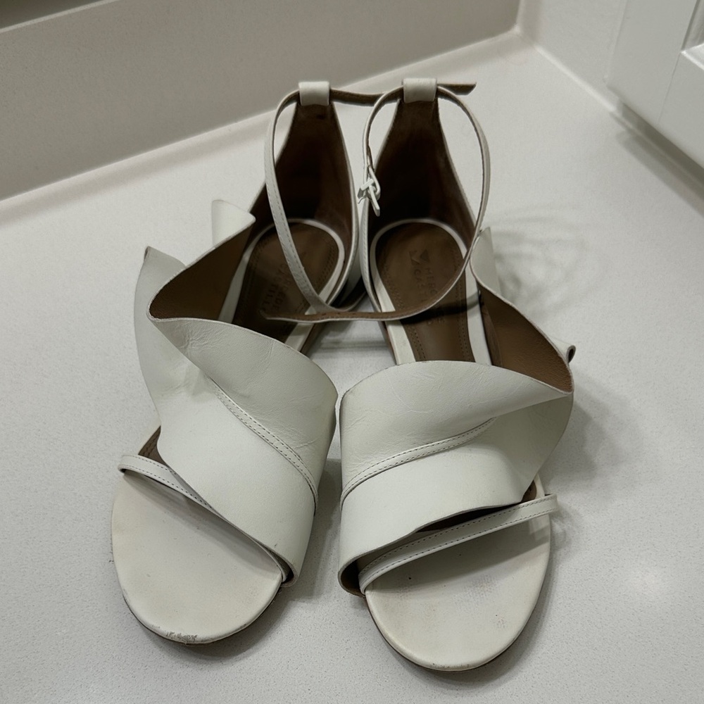 MERCEDES CASTILLO White Leather Ankle-Strap Sandals